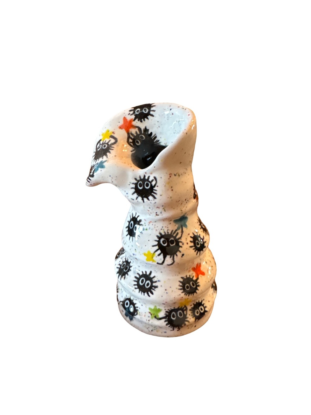 White Ceramic Soot Sprite Vase with Colorful Star Accents
